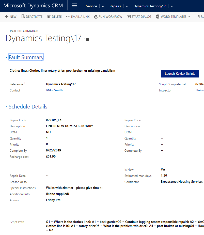 Populating information back into Dynamics CRM from Keyfax