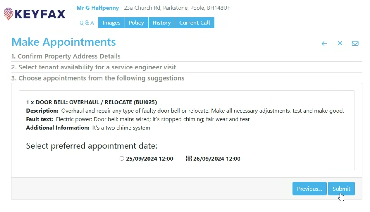 FLS appointment scheduling via Keyfax repairs diagnostics