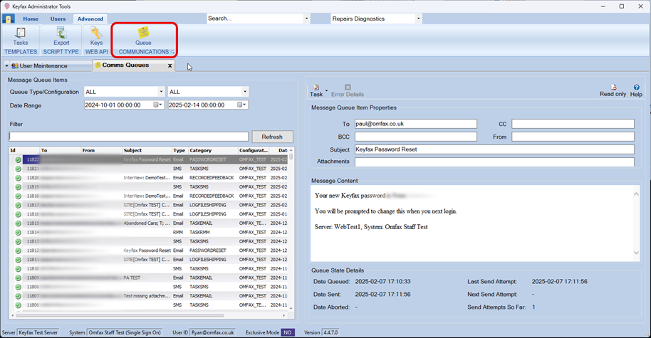 Keyfax Communications Queue