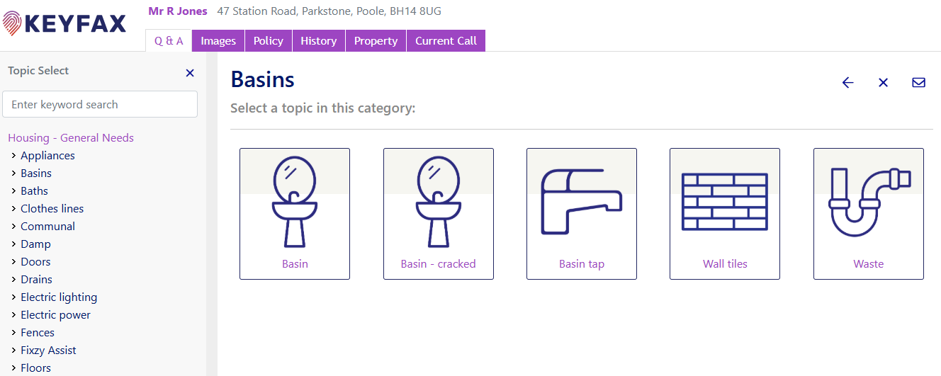 Keyfax Basin topic level with icons